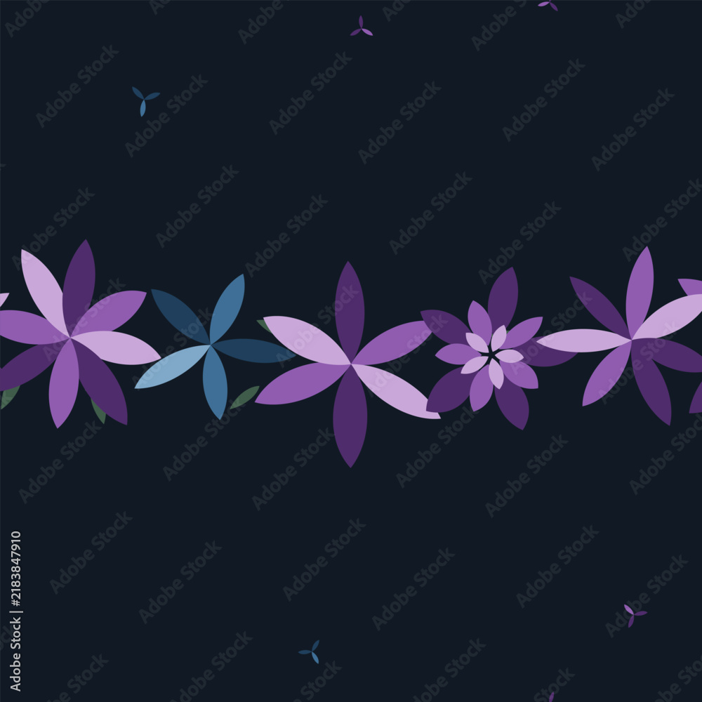 Fototapeta premium Midnight Garden Delicate Daisy Border Stripe Seamless Floral Pattern