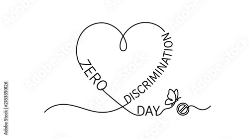 Zero Discrimination Day heart and butterfly line drawing.