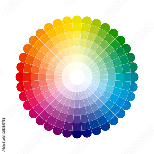 Circular color wheel chart displaying full spectrum hues for design and theory.