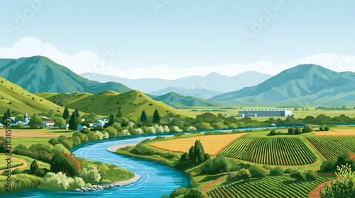 Shared watershed connecting a town farmland and a data center