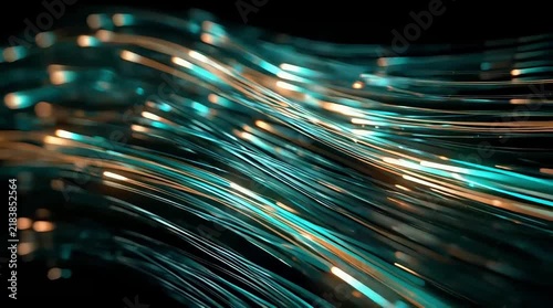 Blue and golden light streams racing rapidly for digital communication network promotions