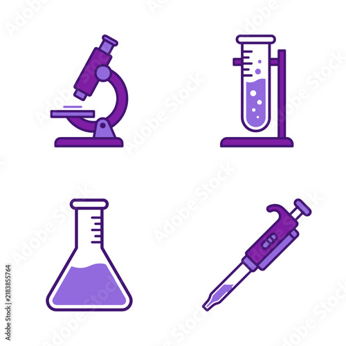 Scientific laboratory icons with microscope and test tube