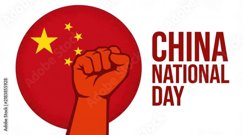 Celebrating china national day with a raised fist and the national flag in a vibrant illustration