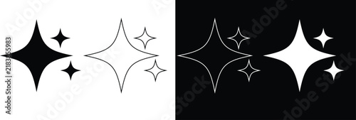 Abstract Floral Sparkle Star Burst Vector Element Set Isolated on Black and White Backgrounds for Modern Creative Graphic Design
