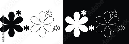 Abstract Cute Flower Floral Icon Vector Set Isolated on Black and White Backgrounds for Modern Graphic Design Elements