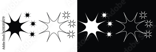 Abstract Sparkle Starburst Vector Element Set Isolated on Black and White Backgrounds for Modern Graphic Design