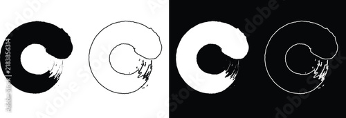 Abstract Letter C Bold Brush Stroke Enso Circle Vector Set Isolated on Black and White Backgrounds for Creative Branding Design
