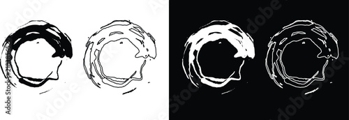 Abstract Enso Zen Circle Brush Stroke Vector Set Isolated on Black and White Backgrounds for Artistic Graphic Design