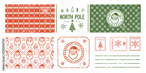 A collection of vintage christmas postcard and stamp designs presents festive patterns and illustrations retro holiday seasonal greeting card design pattern illustration ornament