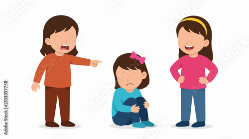 Bild auf Leinwand Cartoon illustration of child bullying and another child feeling sad and exclude