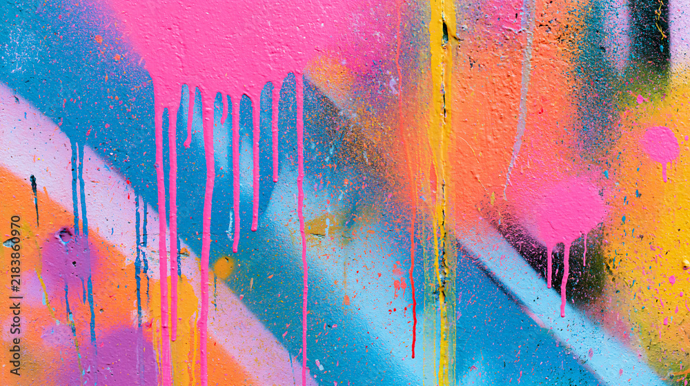 Fototapeta premium Colorful urban graffiti wall texture, vibrant street art background. AI gen