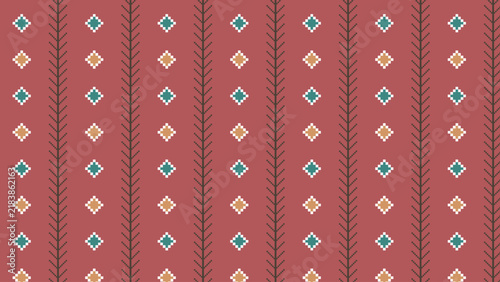 赤地のドット刺繍幾何学模様パターン