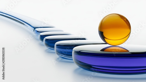 Amber Glass Sphere Reaching the Final Blue Stepping Stone, Abstract Progress and Success Concept. AI generative