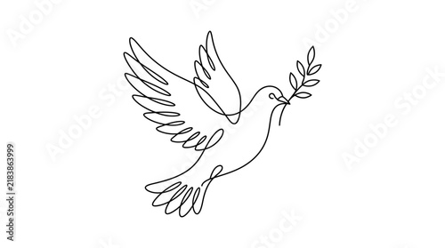 One line drawing of a peace dove olive branch.