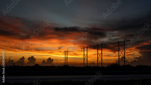 power lines at sunset