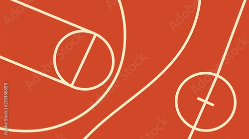 Top View Vector Illustration of Basketball Court Floor Lines and Key Area Marking Background Design
