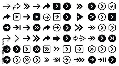 Collection of Black Arrow Icons and Directional Symbols for Web Design User Interface Navigation and App Development