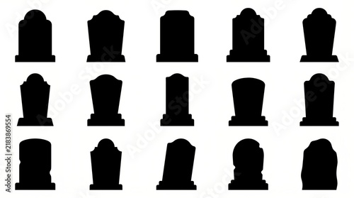 Black silhouette gravestones in grid pattern isolated on white background