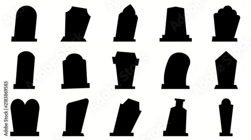 Black silhouette gravestone icons set isolated on white background