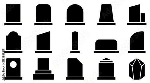 Assorted gravestone and tombstone vector icons isolated on white background