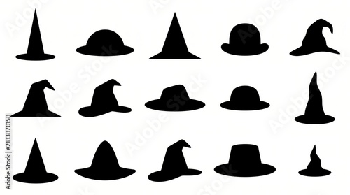 Black witch hats collection set illustration isolated on white background