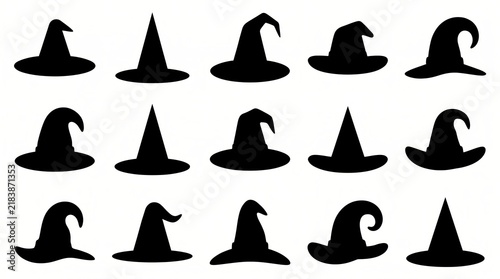 Black witch hats icon collection set isolated on white background