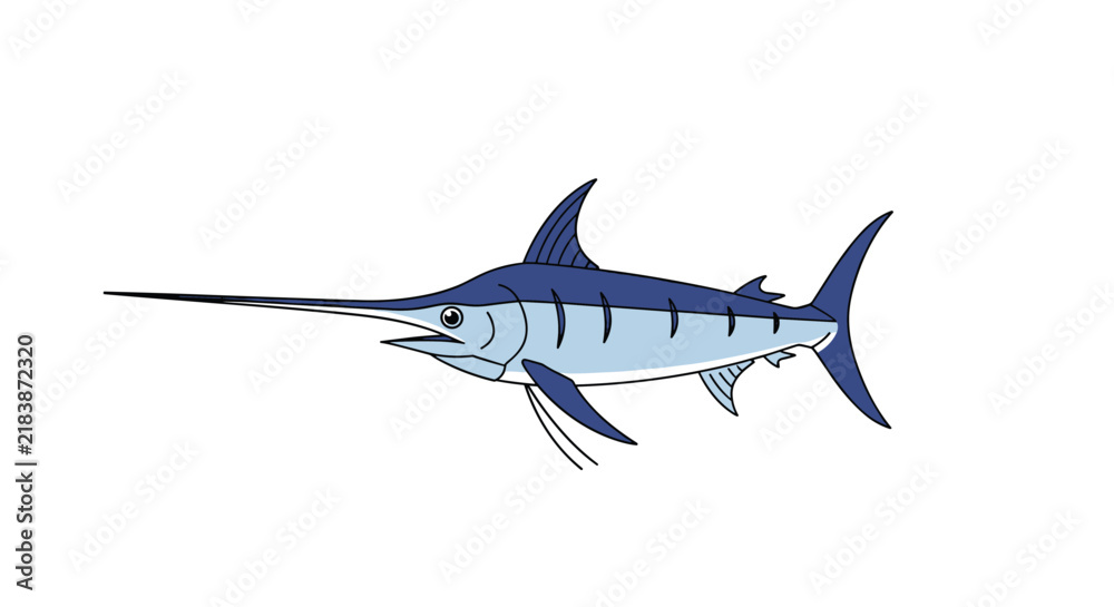 Obraz premium Detailed illustration of a majestic blue marlin or swordfish swimming, representing ocean marine life and sport fishing.