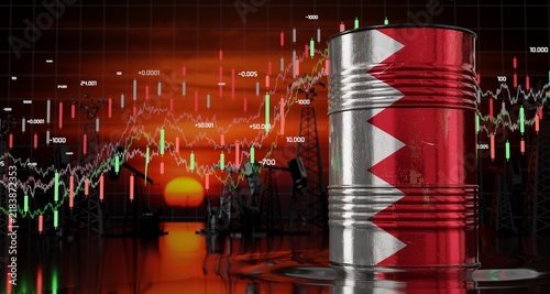 Bahrain - oil barrel price concept - 3D illustration