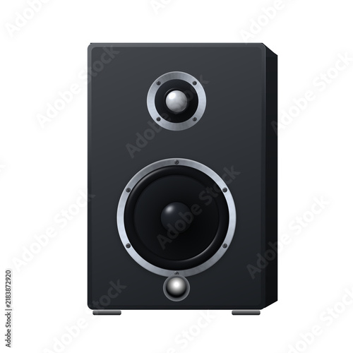 Fotografía Black two way bookshelf speaker with silver woofer and dome tweeter