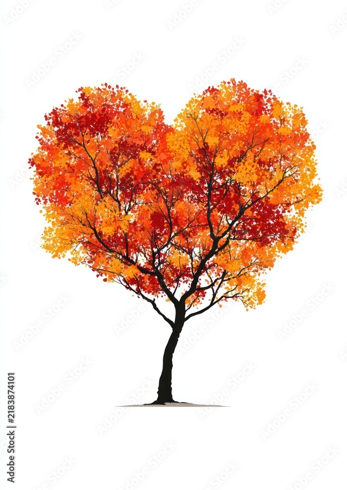 Obraz premium Heart-shaped autumn tree illustration on white background.