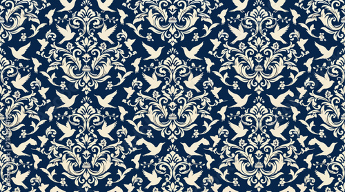 Seamless Luxury Botanical Flock Damask Background for Premium Decorative Surface Pattern Collections