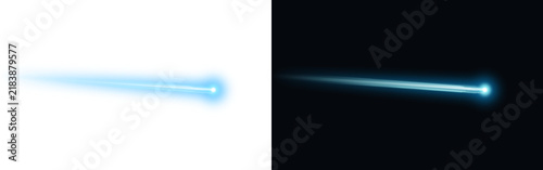 Glowing blue laser beam shooting forward with a bright light point and soft radiant glow for sci-fi technology and energy concepts isolated on a transparent background