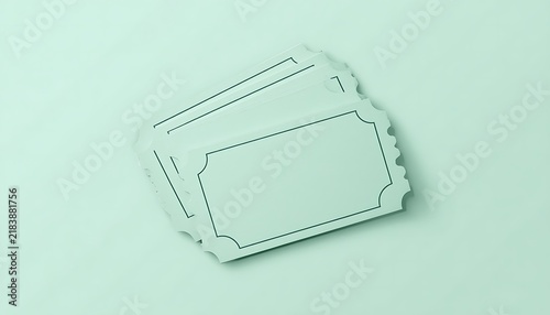 Stack of mint green ticket mockups with vintage decorative borders.