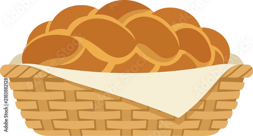 Freshly Baked Challah Bread in Wicker Basket Isolated