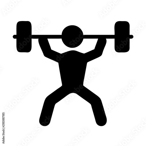 Silhouette of a person lifting a barbell overhead in a weightlifting pose, isolated on... workout
