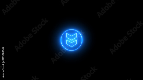 Neon effect circal with swipe down icon. Down arrow button symbol. Swipe down icons for social media stories.
