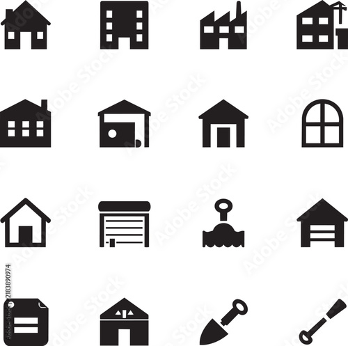 Minimalist Building Real Estate and Construction Icon Set Vector Illustration