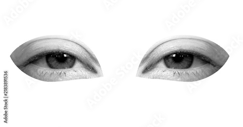 Fotografía Halftone Pair of Eyes with Distrustful Expression, Isolated Collage Design Eleme