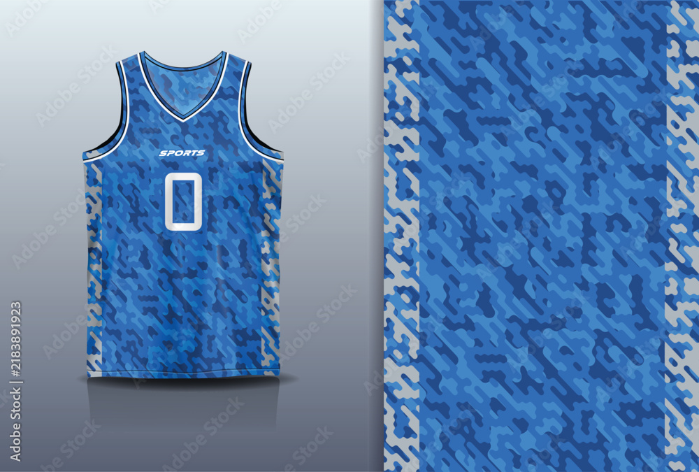 Obraz premium Basketball Jersey Sport Streetwear Design Abstract Blue Camouflage Pattern Sublimation Fashion