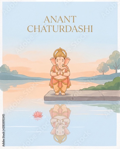 Anant Chaturdashi Illustration with Lord Ganesha by the River