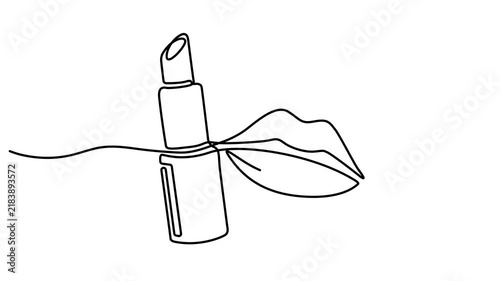  Self drawing animation of single one line draw beautiful lipstick and lips. lipstick and lips continuous one line drawing animation. Full length one line animation video. 4k