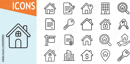 Real estate icons set for property business and search