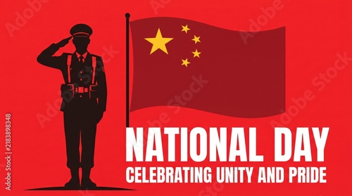 Silhouette of a soldier saluting the chinese flag on national day celebrating unity and pride