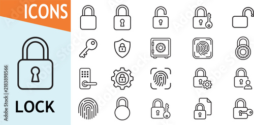 Lock and security icons for protection and access control