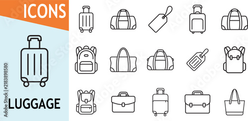 Luggage and travel icons for bags suitcases and tags