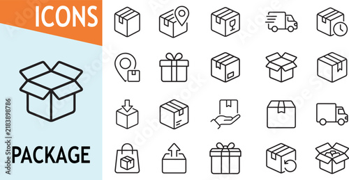 Package icons set for shipping and delivery services