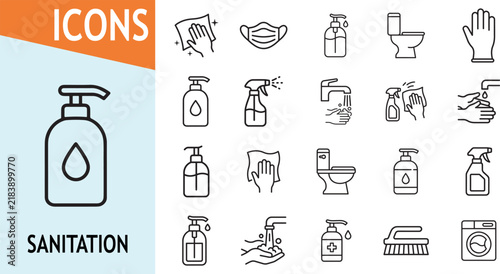 Sanitation icon set for hygiene and cleaning