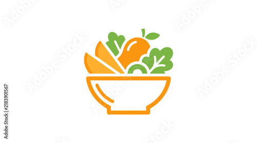 Orange salad bowl vector icon with yellow fruit slices and green leaves great for smoothie bar branding healthy snack packaging and diet app interfaces.
