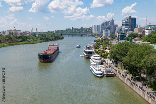 The Don river in the city limits on a sunny July day. Rostov-on-Don