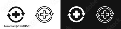 Medical plus sign with recycling rotation arrows icon set